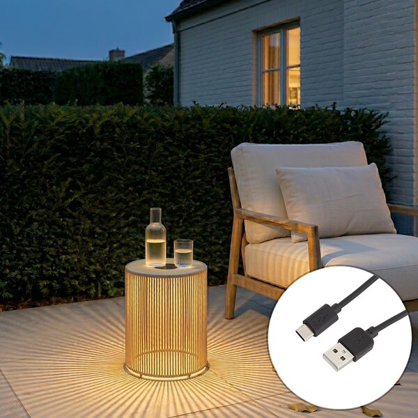 Lampă modernă de exterior bej, cu LED, reîncărcabilă și solară IP54 - Rope