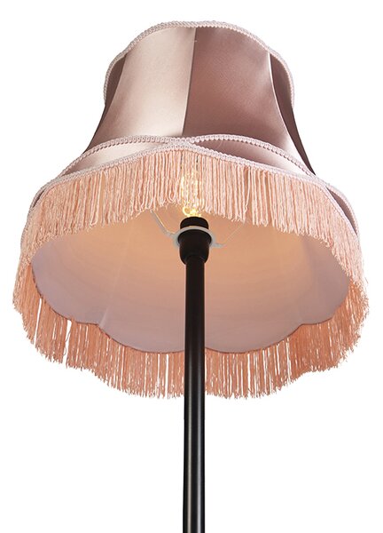 Lampă de podea retro neagră cu abajur roz de tip bunică 45 cm - Simplo