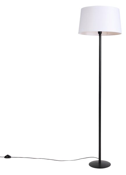 Lampă de podea neagră cu abajur din in alb 45 cm - Simplo