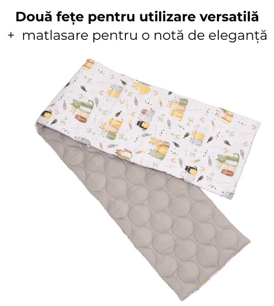 Lenjerie patut bebe 120x60 cm 5 piese matlasata Kidizi Wiskers - aparatori laterale, cearsaf cu elastic, perna, plapumioara, bumbac Oeko-Tex