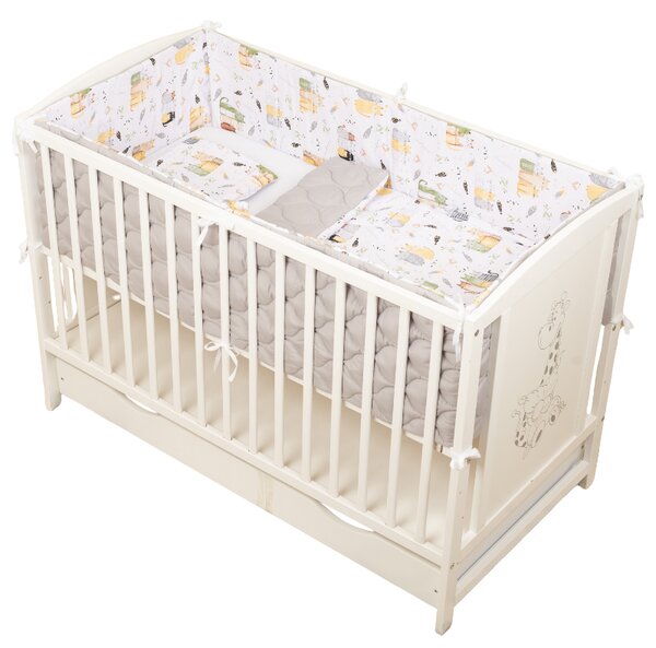 Lenjerie patut bebe 120x60 cm 5 piese matlasata Kidizi Wiskers - aparatori laterale, cearsaf cu elastic, perna, plapumioara, bumbac Oeko-Tex