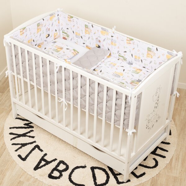 Lenjerie patut bebe 120x60 cm 5 piese matlasata Kidizi Wiskers - aparatori laterale, cearsaf cu elastic, perna, plapumioara, bumbac Oeko-Tex