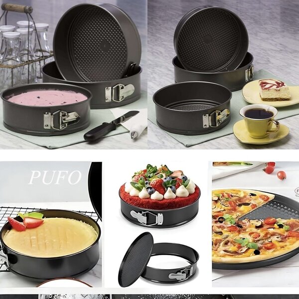 Set 3 tavi metalice rotunde Pufo Cookie pentru copt prajituri, cu baza detasabila