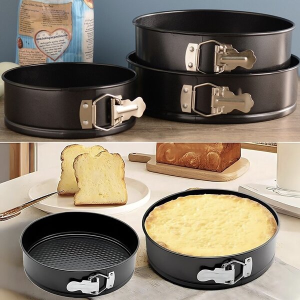 Set 3 tavi metalice rotunde Pufo Cookie pentru copt prajituri, cu baza detasabila