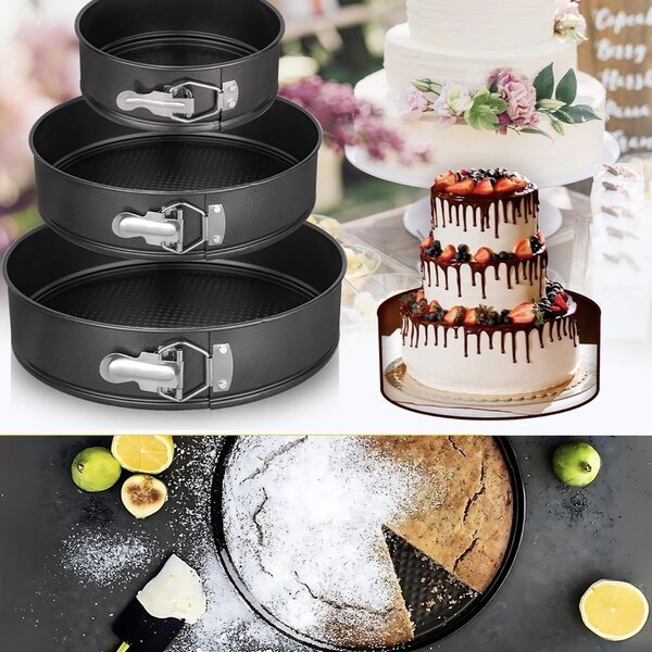 Set 3 tavi metalice rotunde Pufo Cookie pentru copt prajituri, cu baza detasabila
