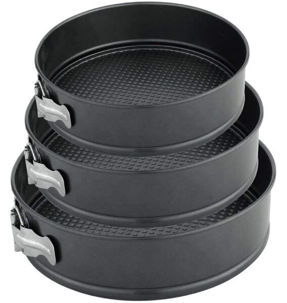 Set 3 tavi metalice rotunde Pufo Cookie pentru copt prajituri, cu baza detasabila