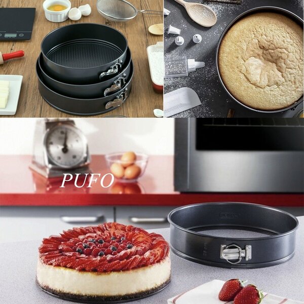 Set 3 tavi metalice rotunde Pufo Cookie pentru copt prajituri, cu baza detasabila