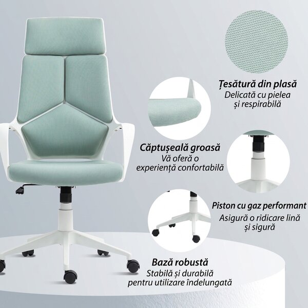 HOMCOM Scaun pentru Birou sau Gaming în Material Textil cu Spătar Înalt Verde | Aosom Romania