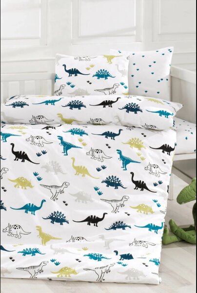 Lenjerie patut bebelusi bumbac 100% ranforce, Bahar Home, Dinosor