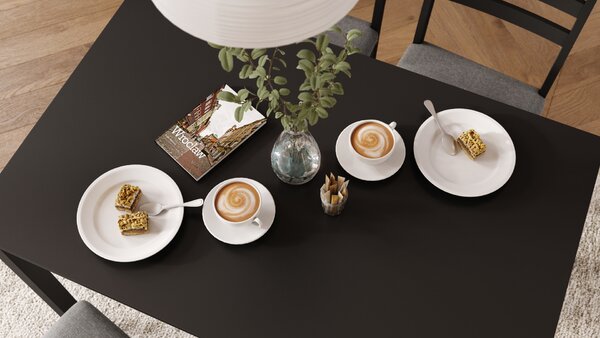 MAZZONI EXPORT Set TORINO masă + 4 scaune Negru/Gri deschis (material Sawana 21) - SET DE LEMN PENTRU BUCĂTĂRIE/SUFRAGERIE