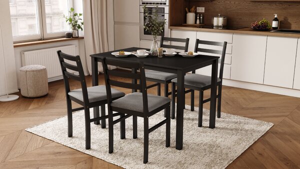 MAZZONI EXPORT Set TORINO masă + 4 scaune Negru/Gri deschis (material Sawana 21) - SET DE LEMN PENTRU BUCĂTĂRIE/SUFRAGERIE