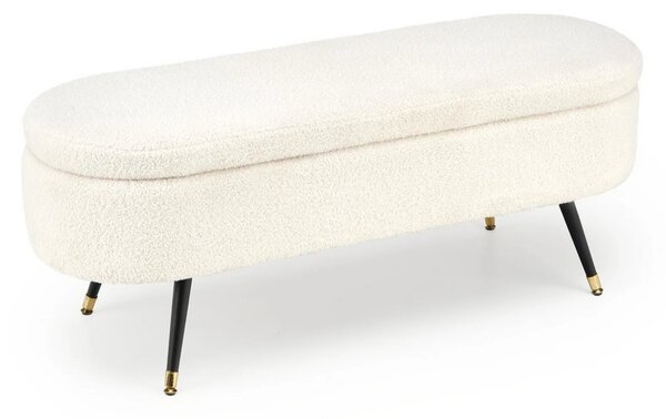 Bancheta pentru hol AVEIRO, stofa buclata crem, 120x46x40 cm