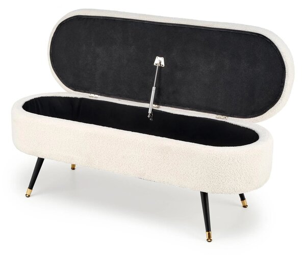Bancheta pentru hol AVEIRO, stofa buclata crem, 120x46x40 cm