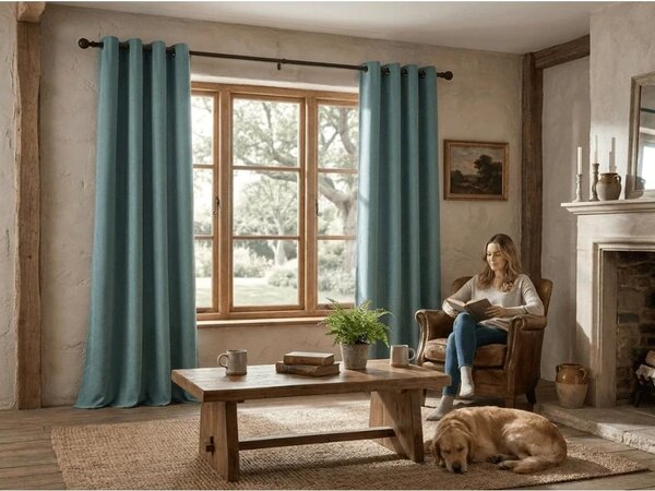 2x Draperie albastru-verde DREAM VELVET 140x250 cm cu inel metalic