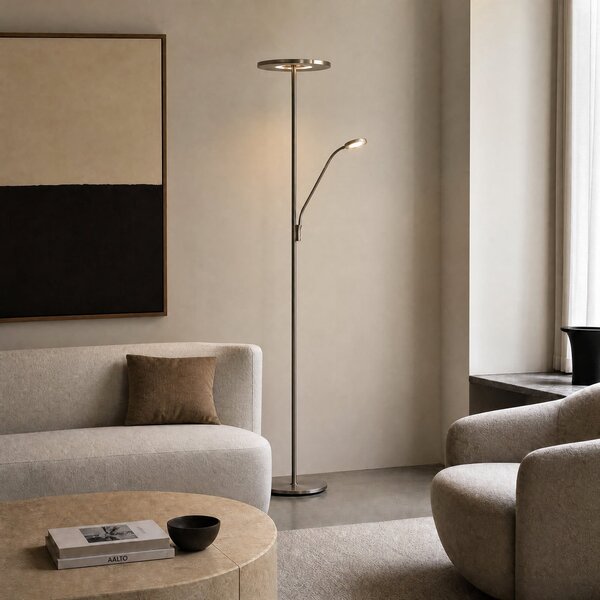 Lucande Lampadar LED Raymond, culoare titan, CCT, lumină de citit, reglabil, Metalic, Camera de zi / sufragerie, Metal, Modern