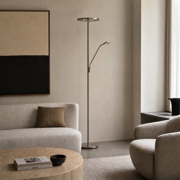 Lucande Lampadar LED Raymond, culoare titan, CCT, lumină de citit, reglabil, Metalic, Camera de zi / sufragerie, Metal, Modern