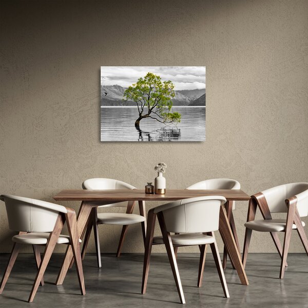 Tablou pe sticlă copacului în mijlocul lacului (70x50 cm)