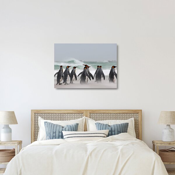 Tablou pe sticlă pinguini în ocean (70x50 cm)