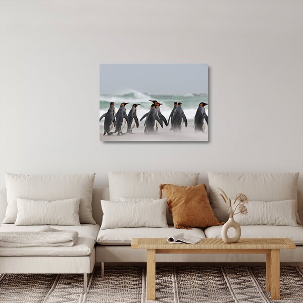 Tablou pe sticlă pinguini în ocean (70x50 cm)