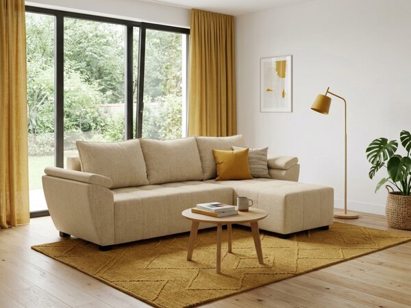 Coltar extensibil LIVARO, crem, reversibil, 251x140 cm