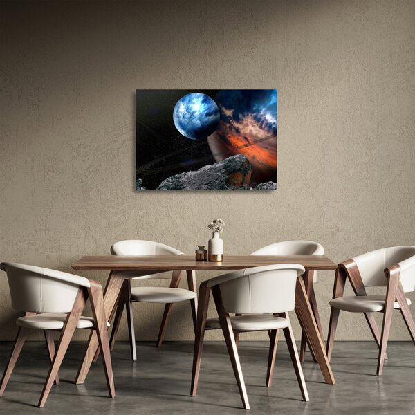 Tablou pe sticlă planetei în cosmos (70x50 cm)