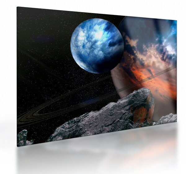 Tablou pe sticlă planetei în cosmos (70x50 cm)