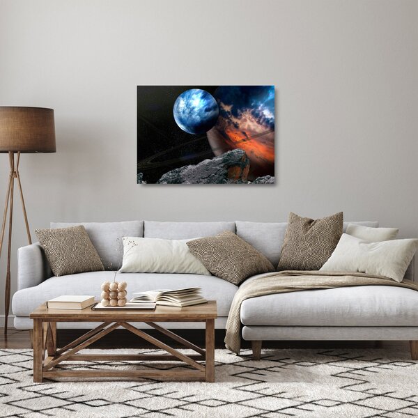Tablou pe sticlă planetei în cosmos (70x50 cm)
