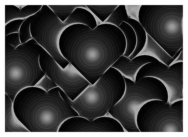 Tablou pe sticlă cu inimile alb - negre (70x50 cm)