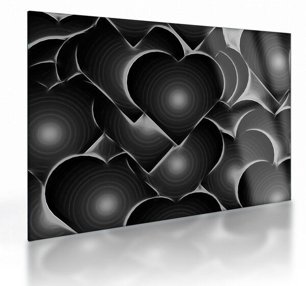 Tablou pe sticlă cu inimile alb - negre (70x50 cm)