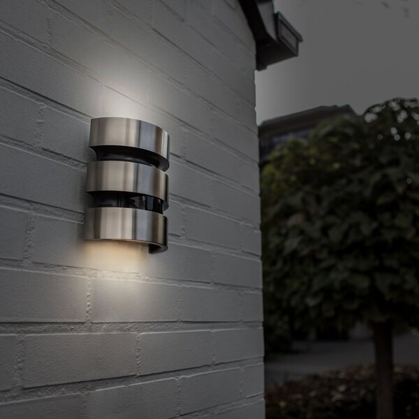 LUTEC Lampă de perete exterioară cu senzor LED MAYA, oțel inoxidabil, înălțime 18 cm,, Metalic, Oțel inoxidabil, Modern