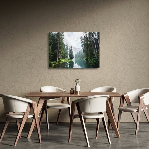 Tablou pe sticlă lacului în pădure (70x50 cm)