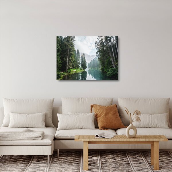Tablou pe sticlă lacului în pădure (70x50 cm)