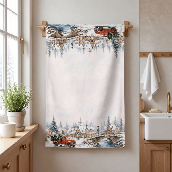 Prosop de bucatarie Craciun Home for Christmas peisaj de iarna, bumbac 100%, 40x65cm