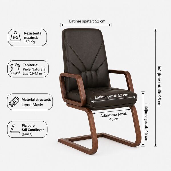 Scaun conferinta MAVIS EXTRA CF, Negru piele naturala