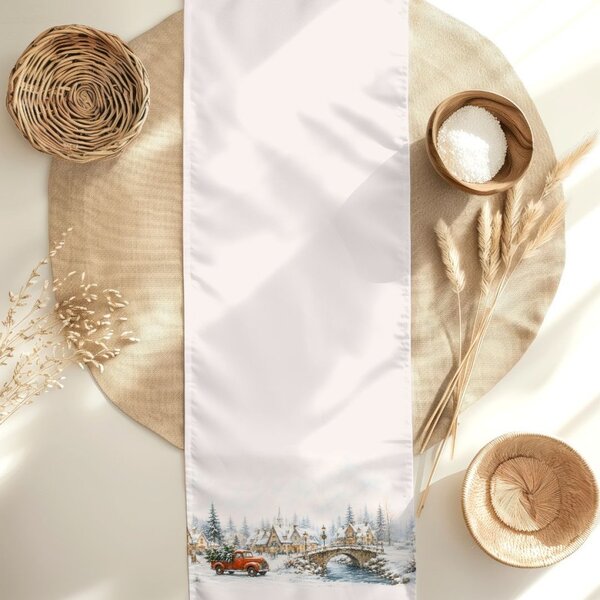 Napron de Craciun Home for Christmas 40×150 cm, cu peisaj de iarna, bumbac 100%