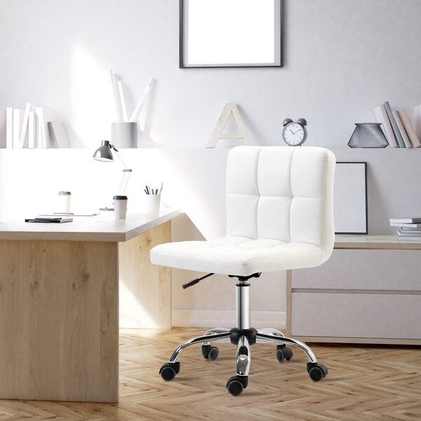 HOMCOM scaun rotativ din piele sintetica, 46x51x76-88cm, alb | Aosom Romania