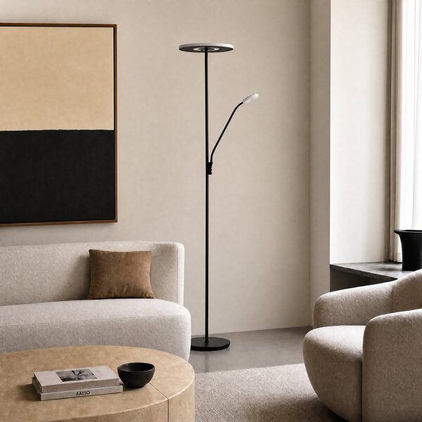 Lucande Lampadar LED Raymond, negru, CCT, lumină de citit, reglabil, Negru, Camera de zi / sufragerie, Metal, Modern