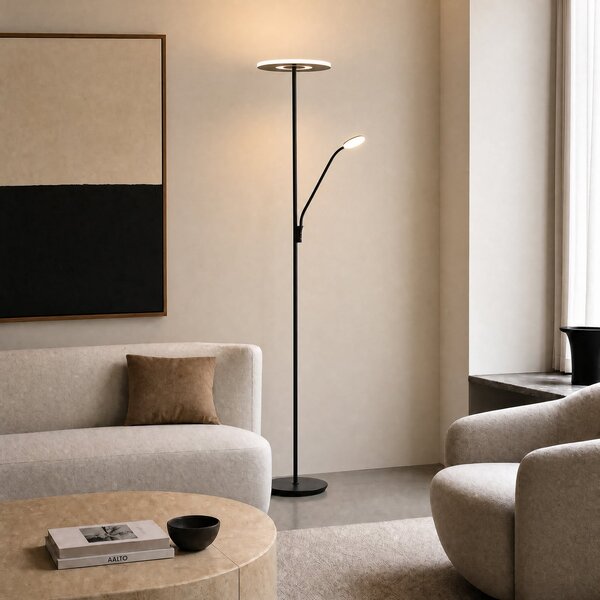 Lucande Lampadar LED Raymond, negru, CCT, lumină de citit, reglabil, Negru, Camera de zi / sufragerie, Metal, Modern