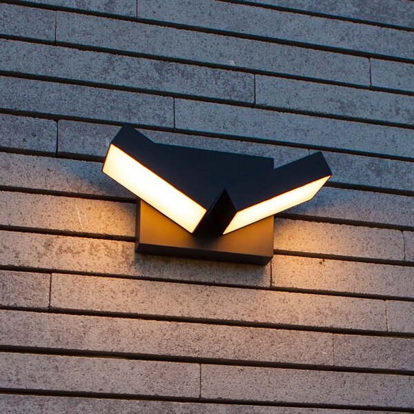 LUTEC Lampă de perete exterioară cu LED TWISTO, gri închis, lățime 15 cm, IP65, Gri, Aluminiu, Modern