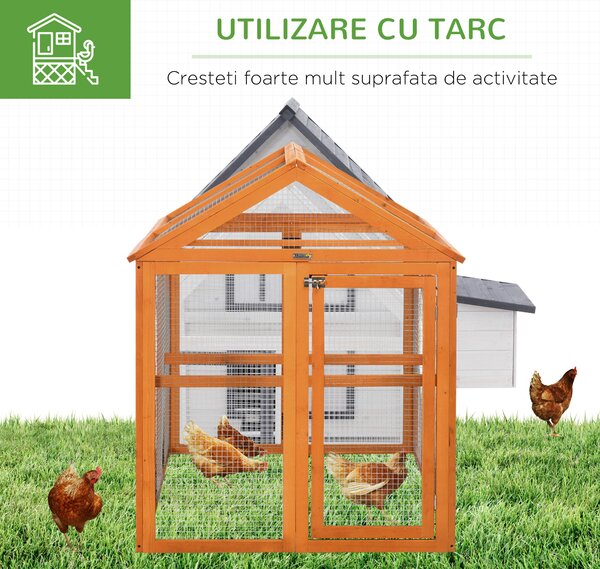 PawHut Cotet Prefabricat din Lemn, Cotet pentru Gaini cu Usi Multiple si Plasa metalica, 140x88.5x106cm, Portocaliu | Aosom Romania