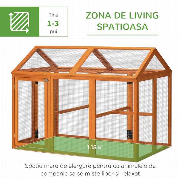 PawHut Cotet Prefabricat din Lemn, Cotet pentru Gaini cu Usi Multiple si Plasa metalica, 140x88.5x106cm, Portocaliu | Aosom Romania