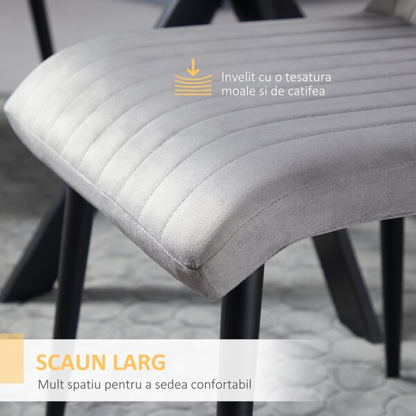HOMCOM Set 2 Scaune Elegante pentru Dining, Catifea Gri și Picioare din Oțel, Confortabile, Suportă până la 120kg | Aosom Romania