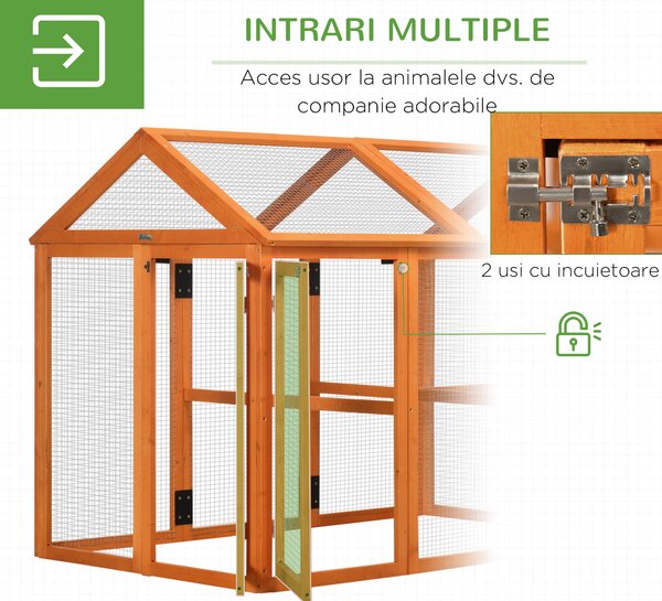 PawHut Cotet Prefabricat din Lemn, Cotet pentru Gaini cu Usi Multiple si Plasa metalica, 140x88.5x106cm, Portocaliu | Aosom Romania