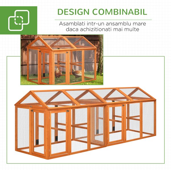 PawHut Cotet Prefabricat din Lemn, Cotet pentru Gaini cu Usi Multiple si Plasa metalica, 140x88.5x106cm, Portocaliu | Aosom Romania