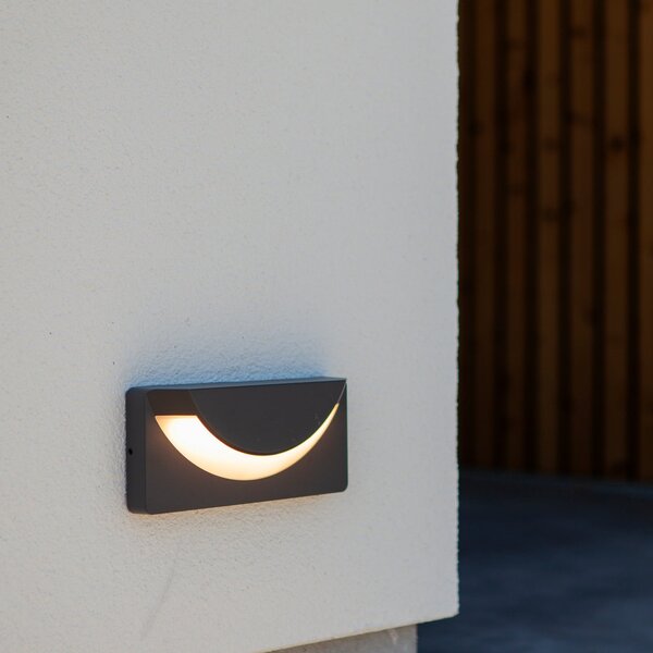 LUTEC Lampă de perete pentru exterior cu LED LUPS, gri închis, lățime 23 cm, IP54, Gri, Aluminiu, Modern, Perete unghiular