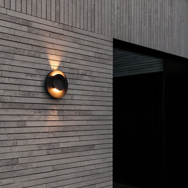 LUTEC Lampă de perete exterioară cu LED MOOV, gri închis, Ø 21 cm, metal, IP54, Gri, Aluminiu, Modern