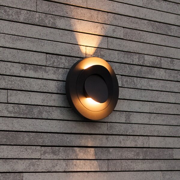 LUTEC Lampă de perete exterioară cu LED MOOV, gri închis, Ø 21 cm, metal, IP54, Gri, Aluminiu, Modern