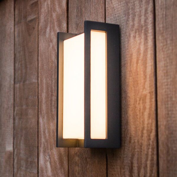 LUTEC Lampă de perete exterioară cu LED QUBO, gri închis, înălțime 22 cm, metal, IP54, Gri, Aluminiu, Modern