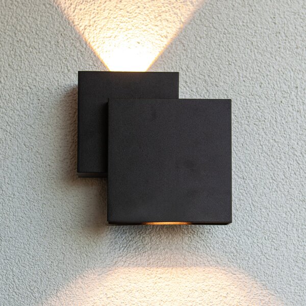 LUTEC Lampă de perete exterioară cu LED RIALTO, negru, 20 cm, IP44, lumină, Negru, Aluminiu, Modern, Priză de perete sus / jos