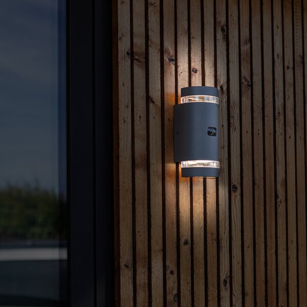 LUTEC Lampă de exterior cu senzor FOCUS ROUND, gri închis, 2 x GU10 IP44, reglabil, Gri, Aluminiu, Modern